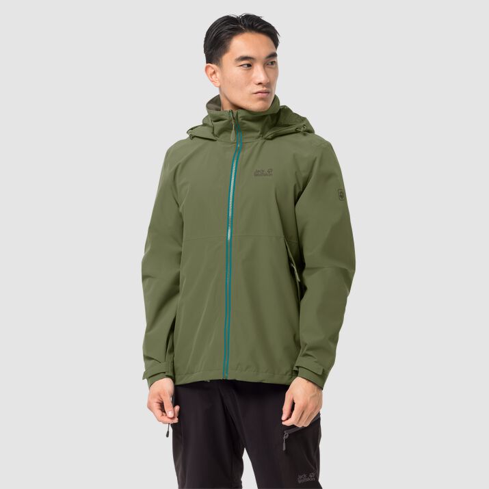 Chamarra Hardshell Jack Wolfskin Evandale Hombre Verde Oliva Mexico-5381742